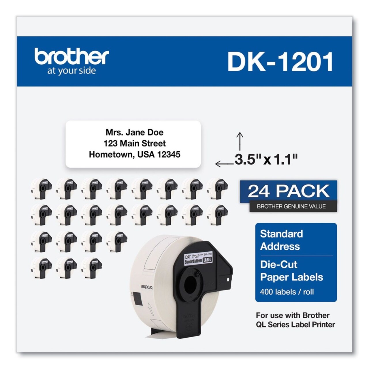 Brother 1.1 in. x 3.5 in. Die-Cut Address Labels - White (24/Pack)